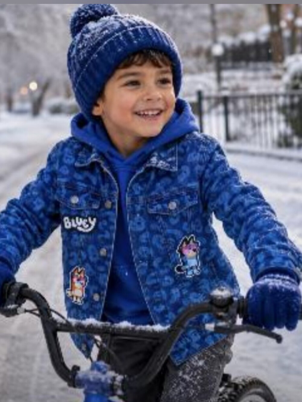 Bluey Sz 7/8 Boy's Blue Denim Jacket with Fun Character Patches